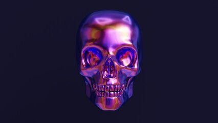 Iridescent Skull 3d render illustration. Iridescent human skull on a black background halloween illustration