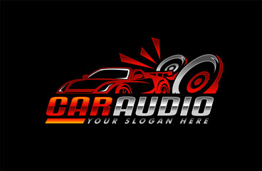 car audio logo silhouette template on black background
