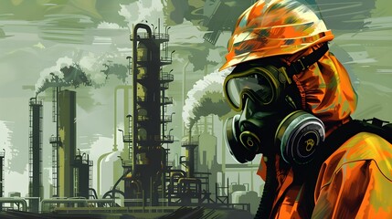A person is fully equipped in a chemical protective suit, which covers their entire body to shield them from hazardous substances. Additionally, they are wearing a protective mask on their face.