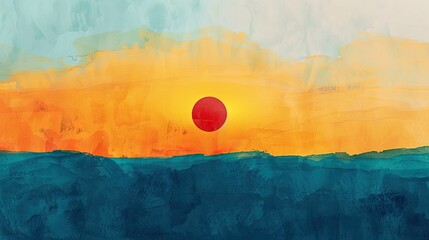 Sun horizon flat design top view theme vastness watercolor Triadic Color Scheme