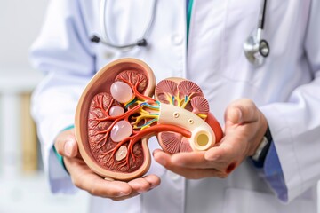 a person holding a model of a kidney