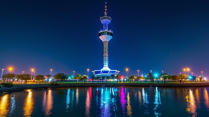 Obraz premium The Kuwait Towers are iconic landmarks in Kuwait City, towering over the skyline with their distinctive architectural design.