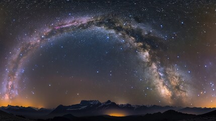 Fototapeta premium Panorama Milky way star on dark night.Deep sky on Universe. with noise and grain.Photo by long exposure and select white balance. --ar 16:9 Job ID: 25012ff8-a701-4768-b707-43cab402e836