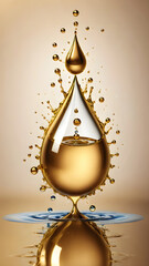 Fototapeta premium Golden liquid water drop and molecule