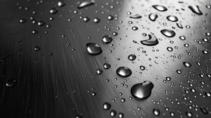 Delicate water drops adorn the surface of stainless steel, creating a visually striking scene.