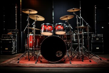Drum set in a minimalist setup with a simple background, focusing on the raw elements of rhythm and beat.