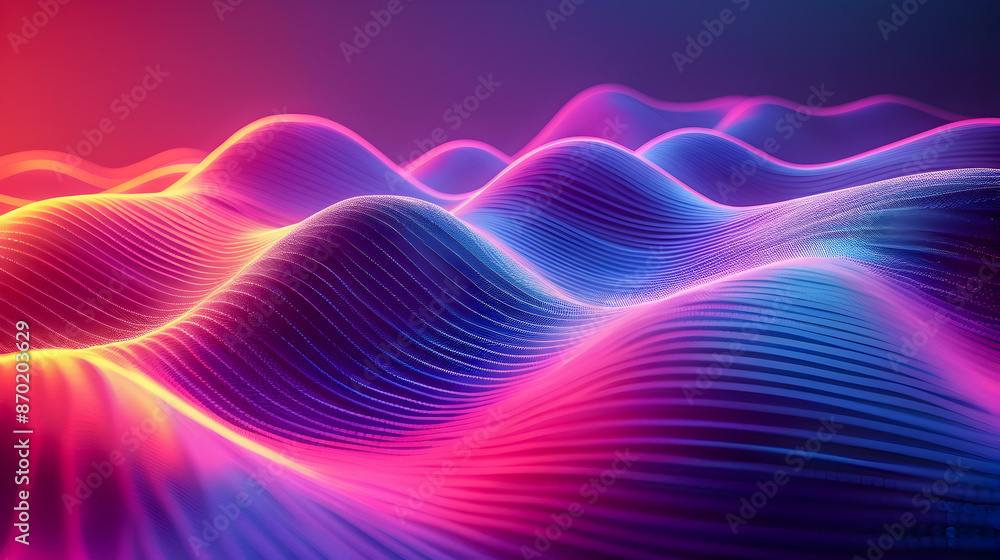 Poster mesmerizing neon geometric waves minimalist luxury digital art background with subtle shapes soft di