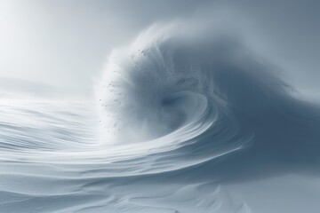 A snow squall captured in a minimalist scene, the intense, swirling snow against a simple background, highlighting the sudden weather change.