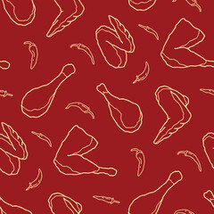 Outline Fried Chicken Chilli Seamless Pattern Vector illustration Design