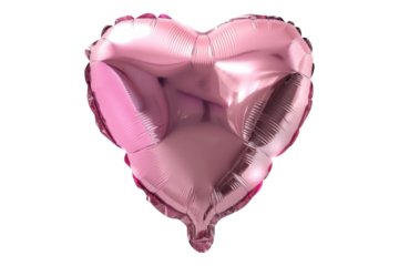 Pink shiny heart shaped metallic balloons isolated on transparent background