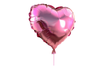 Pink shiny heart shaped metallic balloons isolated on transparent background