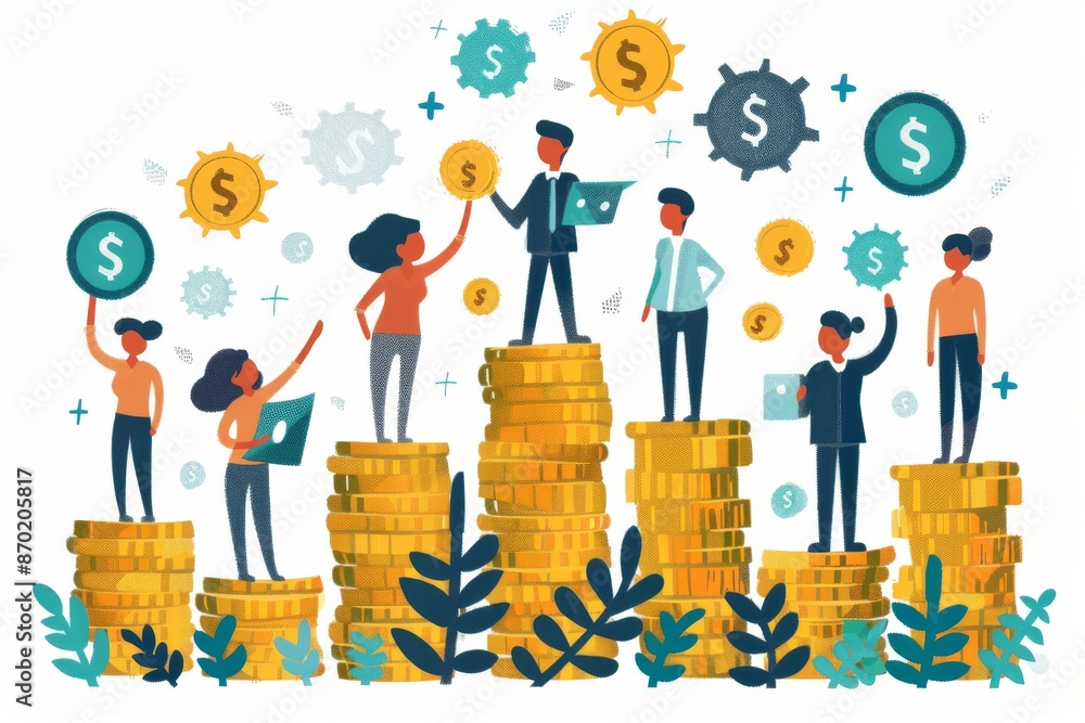 Aufkleber team building concept with people and coins creating a collaborative and growth oriented scene