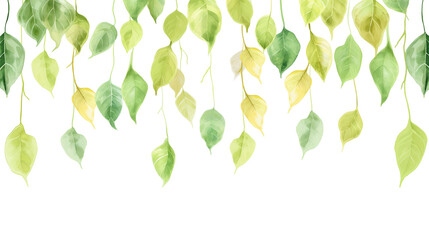 A row of green leaves with a white background