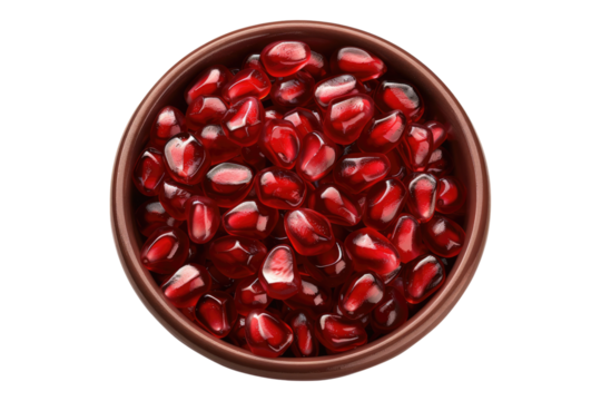 Pomegranate seeds in a bowl isolated on transparent background