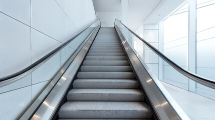 Fototapeta premium Elegantly designed modern escalator in a spacious and well-lit indoor setting with sleek architecture and polished surfaces showcasing contemporary style