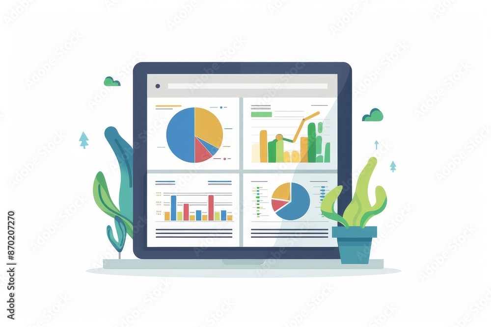 Aufkleber financial dashboard on a computer with plants creating a productive and eco friendly workspace