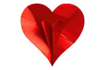 Red paper heart isolated on transparent background