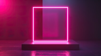 futuristic pink luminous sqare frame podium, business e-commerce product presentation background
