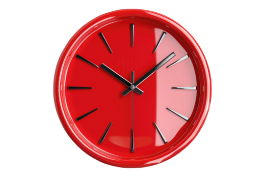 Red wall clock isolated on transparent background - Powered by Adobe