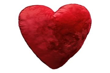 Red heart shaped pillow isolated on transparent background