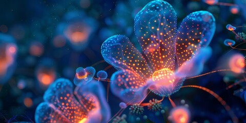 Luminescent Flowers in a Dreamy Night Garden with Bioluminescent Glow