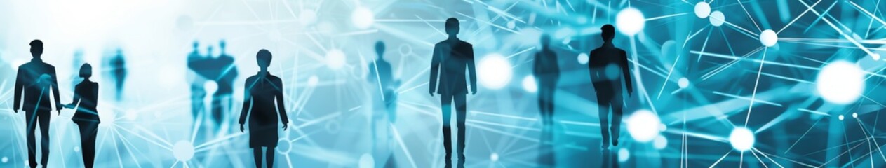 Computer, human resources management recruitment and employment, online headhunting concept. Light blue tone, sense of technology, glow, management concept, recruitment, leadership and team building. 