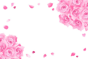 華やかなピンクのバラと花びらのフレーム飾り