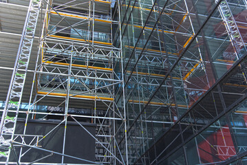 Scaffolding on a modern facade in Berlin.