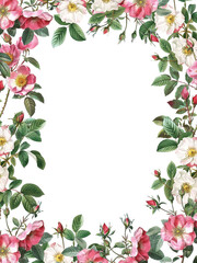 Fototapeta premium Frame with vintage watercolor roses. For designing invitations, cards, weddings, save the date