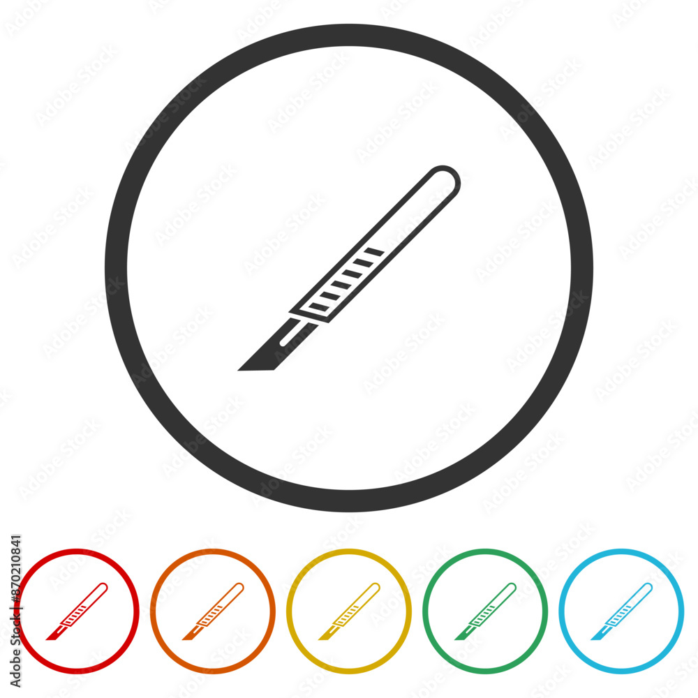 Poster scalpel icon. set icons in color circle buttons