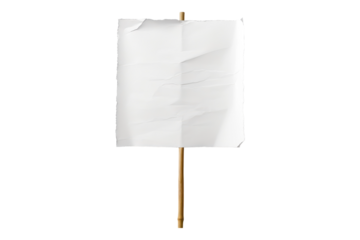 White paper sheet on a wooden stick isolated on transparent background
