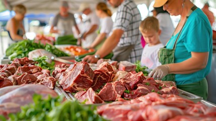 Fresh Meat Display at Farmers Market.