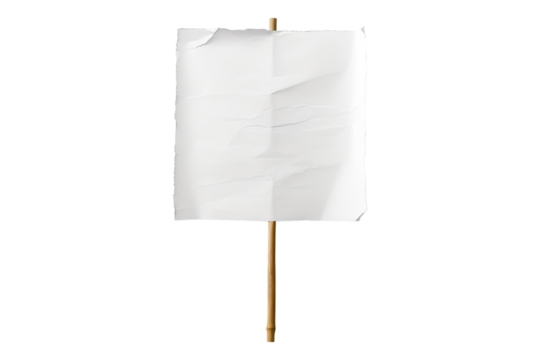 White paper sheet on a wooden stick isolated on transparent background
