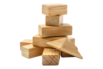 Wooden building blocks isolated on transparent background
