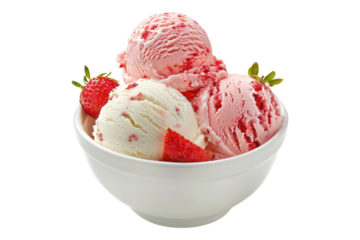 Vanilla and strawberry ice cream isolated on transparent background