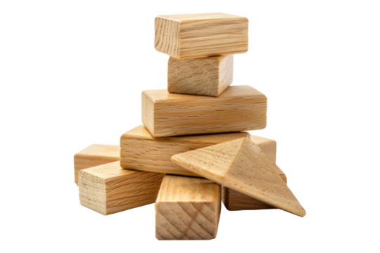 Wooden building blocks isolated on transparent background