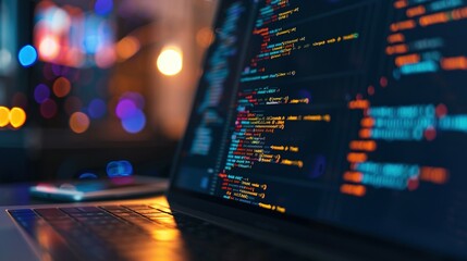Cloud Service API Code on Laptop Screen in Advanced Data Center