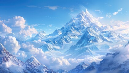 Obraz premium Majestic Snow-Covered Mountain Peaks Rising Above the Clouds
