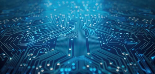Obraz premium Futuristic Blue Digital Circuit Board Pattern for High-Tech Company Presentation