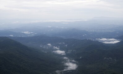 mountains in the fog