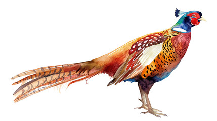A watercolor illustration of a pheasant isolated on a transparent background