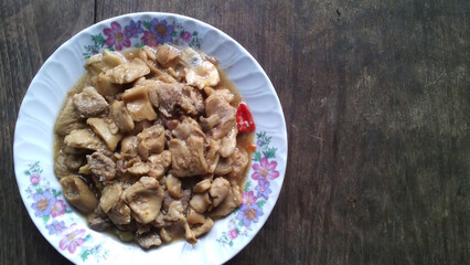 Stir-fried boletus mushrooms, meat, chili, dish, food