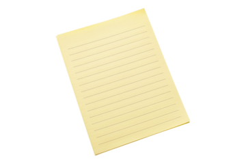 Yellow note paper isolated on transparent background