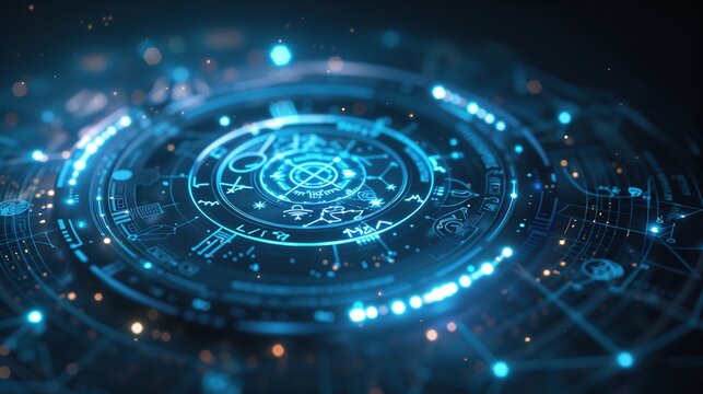 A digital rendering of an astrological app interface showing daily horoscopes, on a solid background.