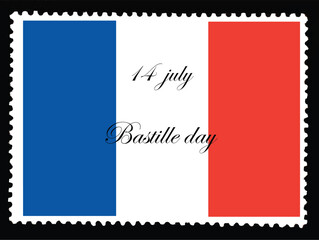 National flag of France with text 14 july Bastille day Official colors and proportion of flag of France. Vector illustration	