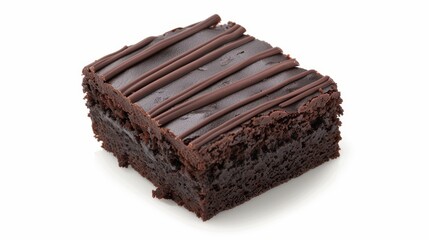 A piece of chocolate cake brownie, dark and rich, isolated on a white background, studio lighting, ideal for dessert display and advertising