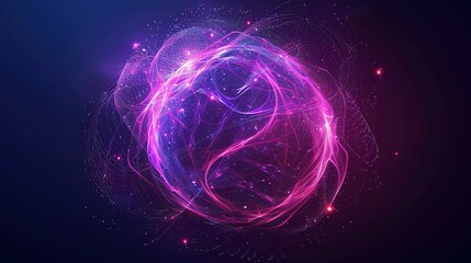 Magical Neon Energy: Abstract Glowing Sphere with Particles and Waves