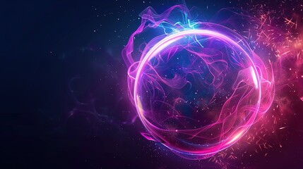 Glowing Particles and Waves: Abstract Neon Energy Sphere on Dark Background