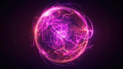 Obraz premium Glowing Particles and Waves: Abstract Neon Energy Sphere on Dark Background