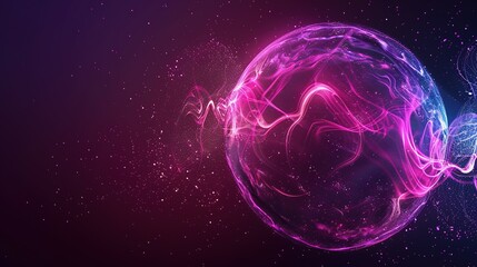 Obraz premium Neon Energy Sphere: Glowing Particles and Waves in Abstract Design
